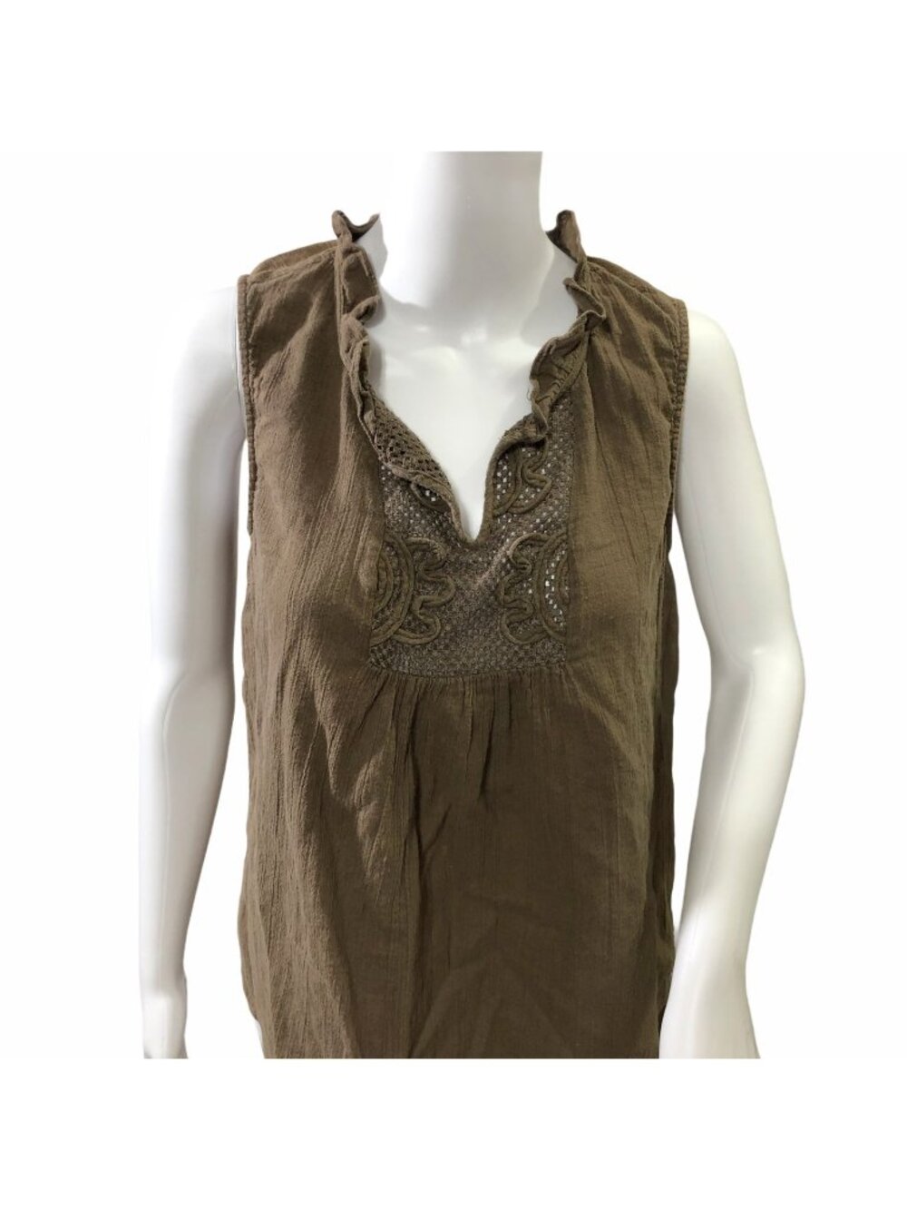 Ann Taylor Loft Shirt Boho Top Sleeveless Women M Brown Cotton V Neck